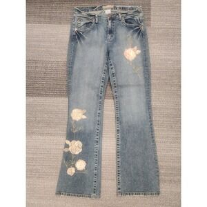 Vtg. Z Cavaricci Y2K Boot Cut Flare Jeans Denim Embroidered Flowers Boho Sz. 12